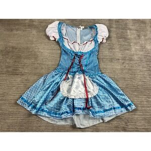 Amscan Costume Dress Womens Small Blue Gingham Dorothy Farm Girl Lace Up Apron